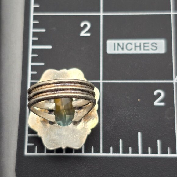 Ametrine Glass Ring Size 8.5 Faceted Oval VTG 925 Silver-Plated Statement Jewelr - Picture 13 of 15